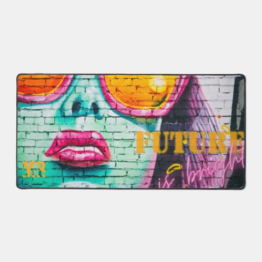 Graffiti Future is Bright Neon Girl Monogram Schreibtischunterlage (Vorderseite)