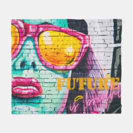Graffiti Future is Bright Neon Girl & Sunglasses Fleecedecke