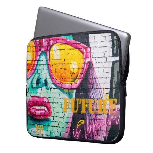 Graffiti Future is Bright Neon Girl & Sunglasses Laptopschutzhülle (Vorderseite Links)