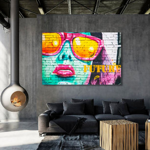Graffiti Future is Bright Neon Girl & Sunglasses Leinwanddruck