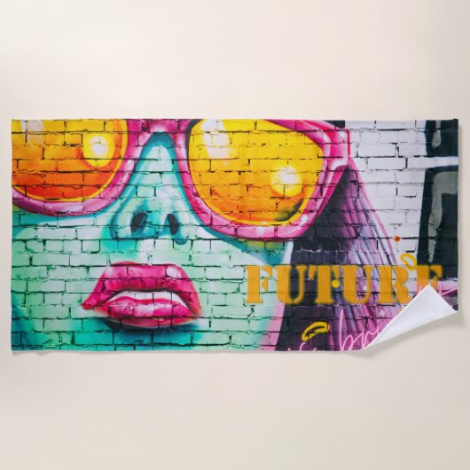 Graffiti Future is Bright Neon Girl & Sunglasses Strandtuch (Vorderseite)