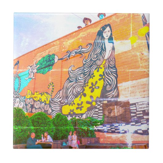 Graffiti Gebäude Architecture Sketch Fliese (Vorderseite)