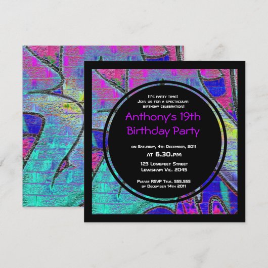 Graffiti-Geburtstags-Einladung Einladung (Vorne/Hinten)