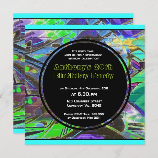 Graffiti-Geburtstags-Einladung Einladung (Vorne/Hinten)