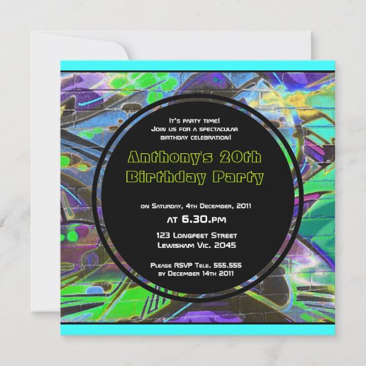 Graffiti-Geburtstags-Einladung Einladung (Vorderseite)