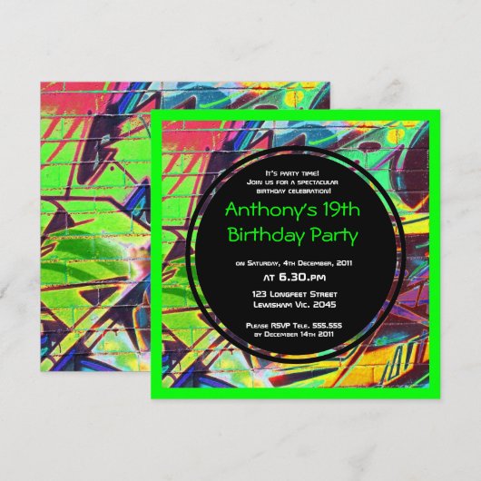 Graffiti-Geburtstags-Einladung Einladung (Vorne/Hinten)