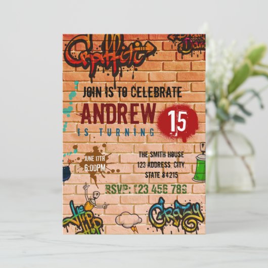 Graffiti-Geburtstagsfeier Einladung (Stehend Vorderseite)