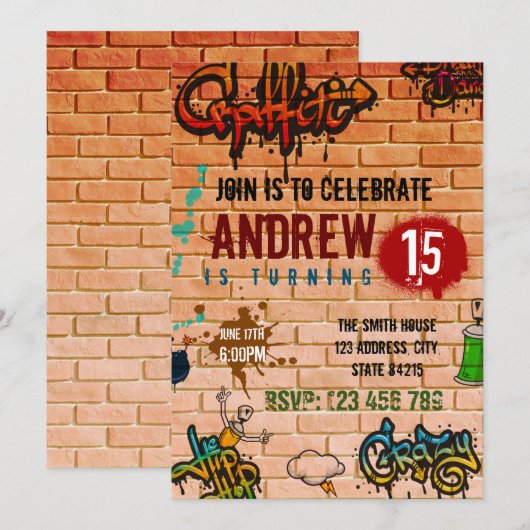 Graffiti-Geburtstagsfeier Einladung (Vorne/Hinten)