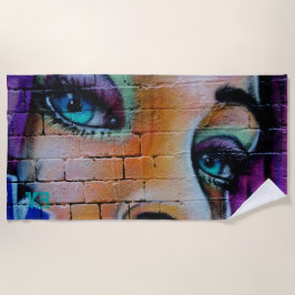 Graffiti Girl Lila Blue Hübsch Eyes Monogram Strandtuch