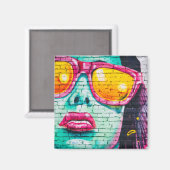 Graffiti Girl Street Art Pop aquamarin rosa gelb Magnet (Vorderseite/Rückseite)