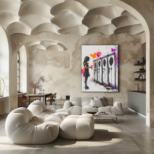 Graffiti Girl with Heart and Lockers - Urban Art Poster