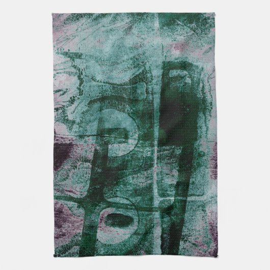 Graffiti Grunge gestrichen | Moody Plum Lila Green Geschirrtuch (Vertikal)