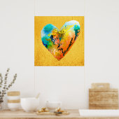 Graffiti heart gold Aquarellkunstposter Poster (Küche)