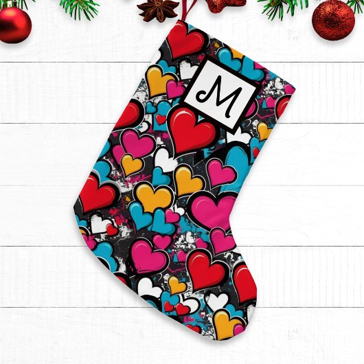 Graffiti Hearts Bright Colorful Monogrammed Kleiner Weihnachtsstrumpf