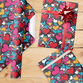 Graffiti Hearts Bright Street Art Valentine's Day Geschenkpapier