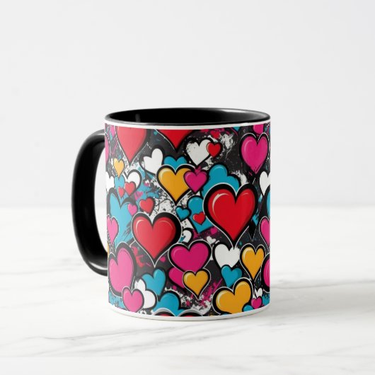 Graffiti Hearts Colorful Pattern Monogrammed Tasse (Vorderseite Links)