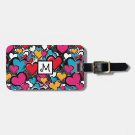 Graffiti Hearts Colorful Street Art Monogrammed Gepäckanhänger