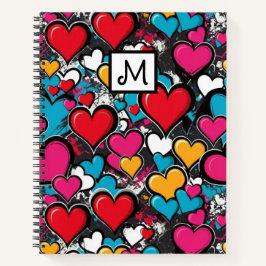 Graffiti Hearts Modern Street Art Cool Monogrammed Notizblock