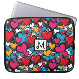 Graffiti Hearts Street Art Bright Monogrammed Laptopschutzhülle