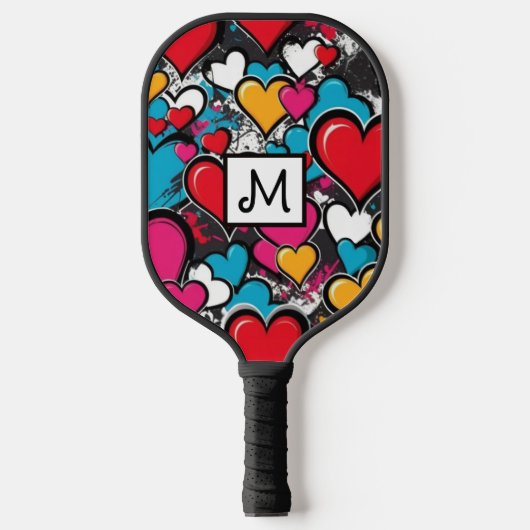 Graffiti Hearts Street Art Cool Monogrammed Pickleball Schläger (Vorderseite)