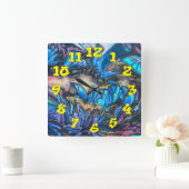 Graffiti-Hintergrund mit Graffiti-Nummern-02 Quadratische Wanduhr (Zuhause)