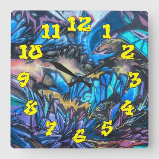 Graffiti-Hintergrund mit Graffiti-Nummern-02 Quadratische Wanduhr (Vorderseite)