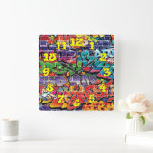 Graffiti-Hintergrund mit Graffiti-Nummern-04 Quadratische Wanduhr (Zuhause)