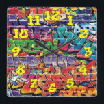 Graffiti-Hintergrund mit Graffiti-Nummern-04 Quadratische Wanduhr<br><div class="desc">Dies ist ein sehr Cooler Graffiti-Hintergrund mit Graffiti-Nummern-04-Wall-Uhr</div>