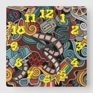 Graffiti-Hintergrund mit Graffiti-Nummern-06 Quadratische Wanduhr