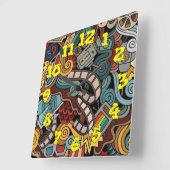 Graffiti-Hintergrund mit Graffiti-Nummern-06 Quadratische Wanduhr (Winkel)