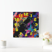 Graffiti-Hintergrund mit Graffiti-Nummern-07 Quadratische Wanduhr (Zuhause)