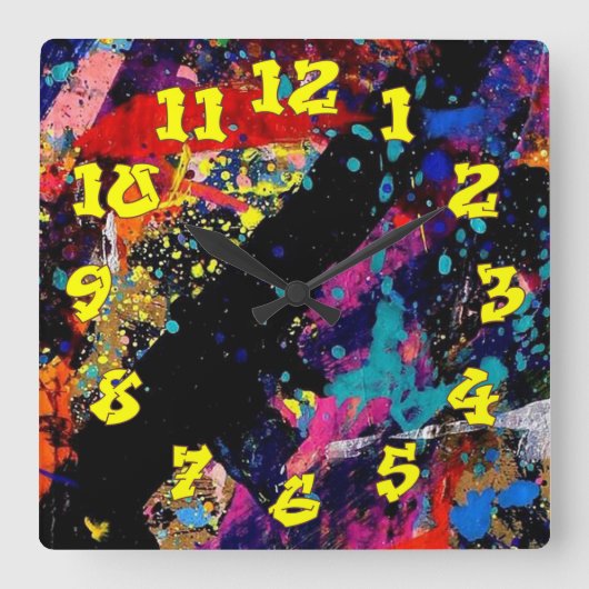 Graffiti-Hintergrund mit Graffiti-Nummern-07 Quadratische Wanduhr (Vorderseite)