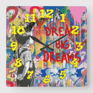 Graffiti-Hintergrund mit Graffiti-Nummern-11 Quadratische Wanduhr