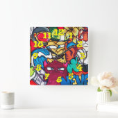 Graffiti-Hintergrund mit Graffiti-Nummern-14 Quadratische Wanduhr (Zuhause)