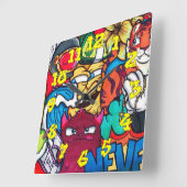 Graffiti-Hintergrund mit Graffiti-Nummern-14 Quadratische Wanduhr (Winkel)