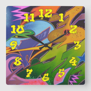 Graffiti-Hintergrund mit Graffiti-Nummern-15 Quadratische Wanduhr