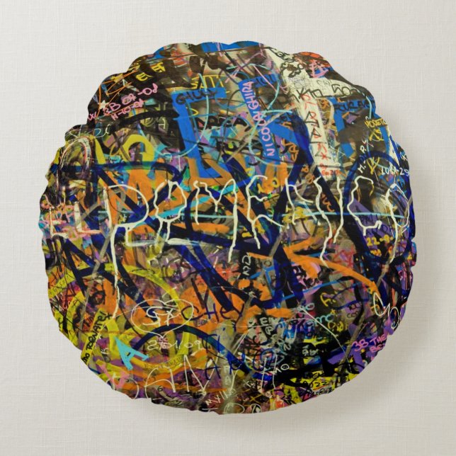 Graffiti-Hintergrund Rundes Kissen (Vorderseite)