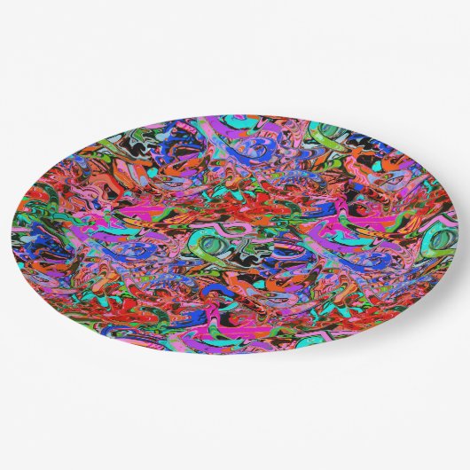 Graffiti in Blues, grün und rot Pappteller (Schrägansicht)