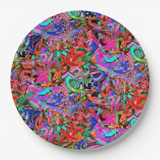 Graffiti in Blues, grün und rot Pappteller (Vorderseite)