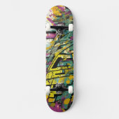 Graffiti in magenta und gelb skateboard (Vorderseite)