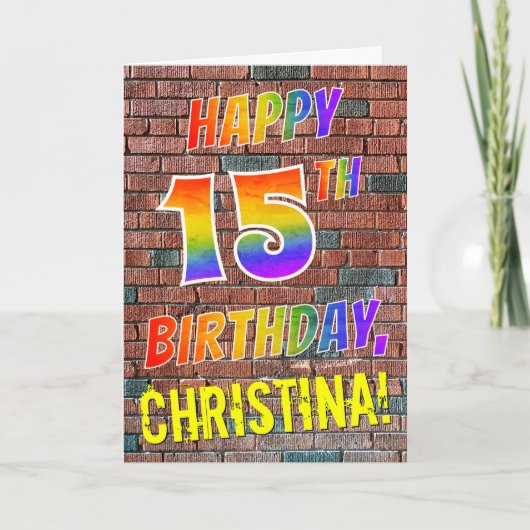 Graffiti Inspiriert Regenbogen-Look glücklich 15. Karte (Vorderseite)