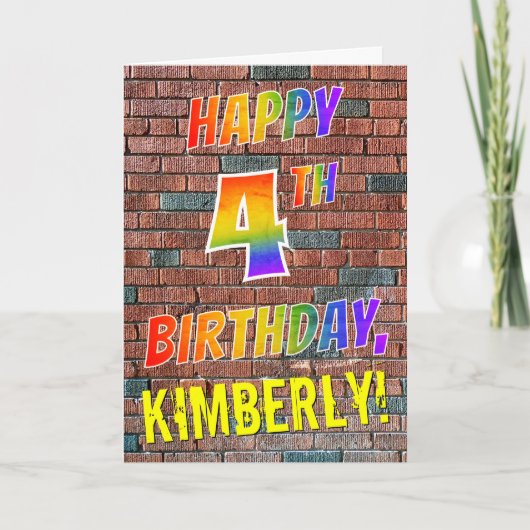 Graffiti Inspiriert Regenbogen-Look GLÜCKLICH 4 GE Karte (Vorderseite)