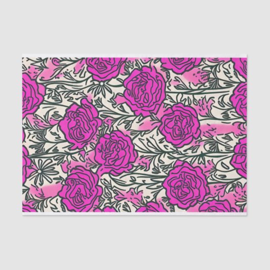 Graffiti-Inspirierte Rose Muster Pink Schwarz Seidenpapier (Vorderseite)