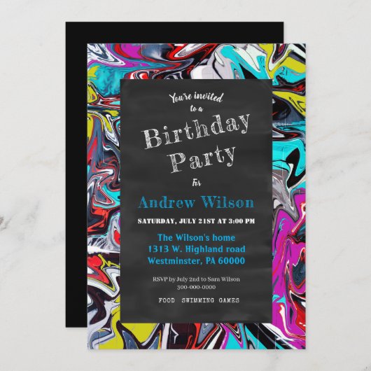 Graffiti-Kalkboard-Party Einladung (Vorne/Hinten)
