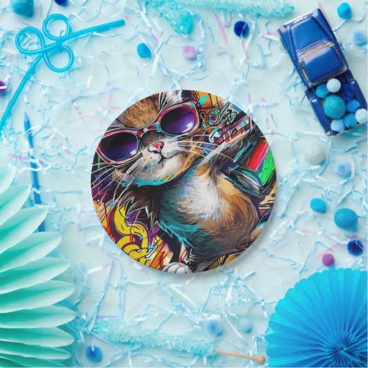 Graffiti-Katze: Spray-Lackpapier Pappteller (Party)