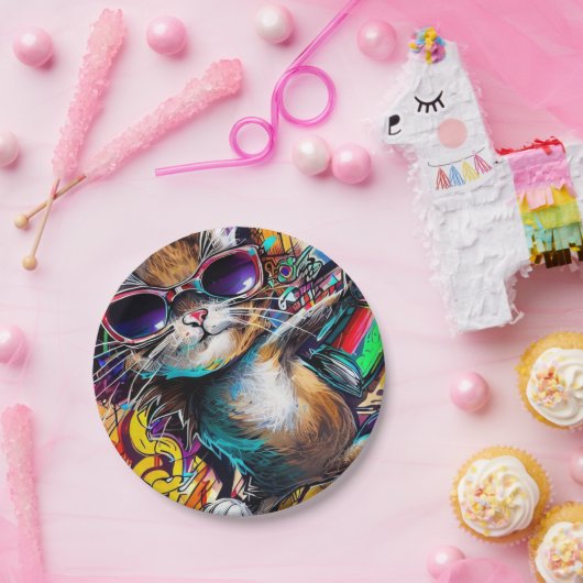 Graffiti-Katze: Spray-Lackpapier Pappteller (Party)