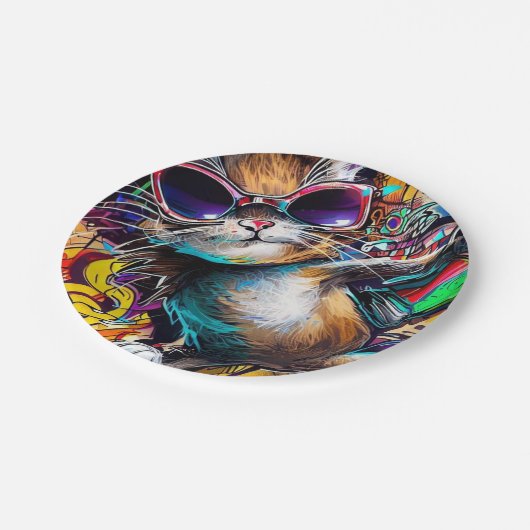 Graffiti-Katze: Spray-Lackpapier Pappteller (Schrägansicht)