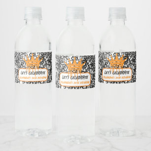 Graffiti-Krone Orange Lass uns den Geburtstag feie Wasserflaschenetikett