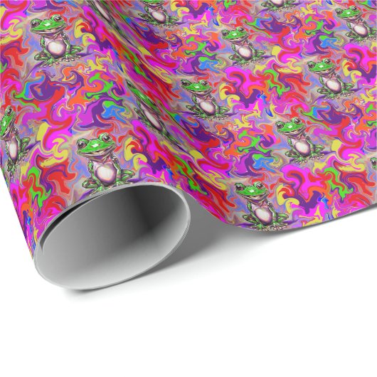 Graffiti-Kunst psychedelische Frösche farbenfrohe Geschenkpapier (Rolleneckpunkt)