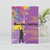 Graffiti-Künstler-Mädchen-Schläger Mitzvah Einladung (Stehend Vorderseite)